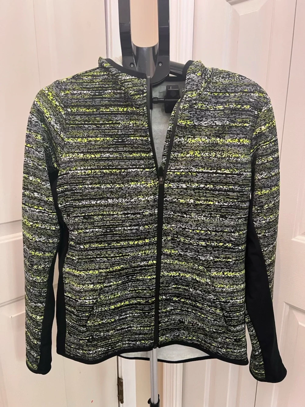 Women’s Hooded Zip Jacket in Black, Gray & Neon Green Nike Thermafit