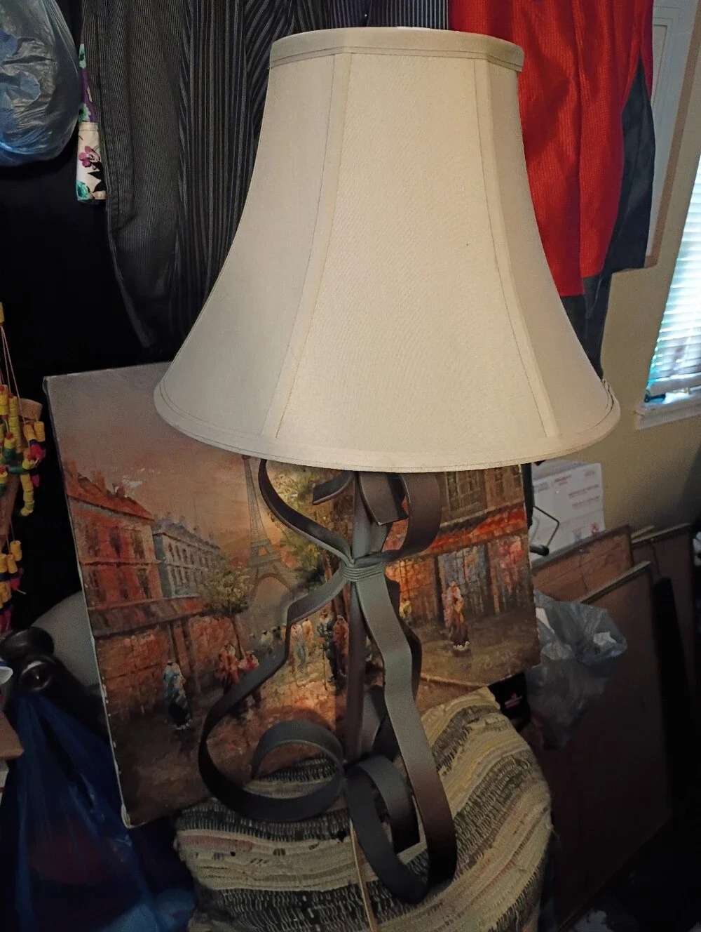 Regency Hill Taos-Cream Fabric Shade Table Lamp with Scroll Metal Base. 🌴🌅