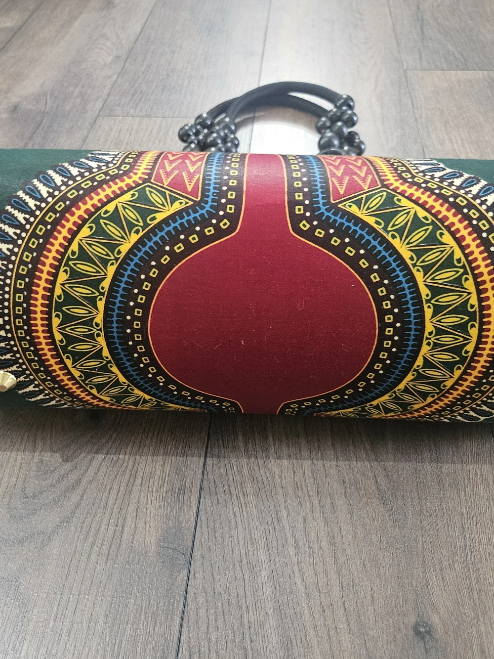 Unbranded Green & Red African Print Beaded Handle Tote