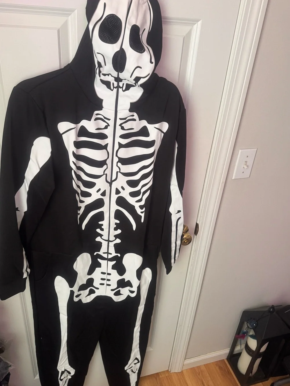 Unisex Black & White Skeleton Hooded Costume Onesie
