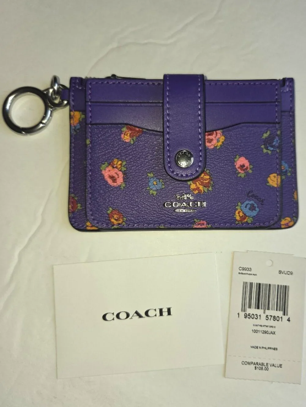 COACH Attachment Card Case Mini Vintage Rose Print
