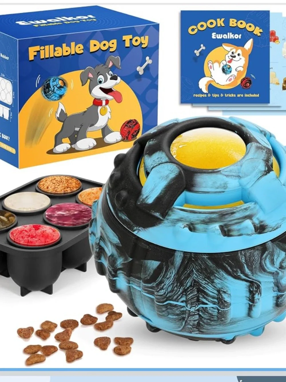 Fillable Dog Toy - Blue & Black Interactive Treat Dispenser