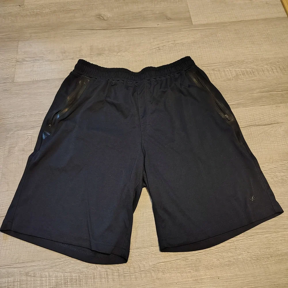 LEG3ND Mens Athletic Shorts Black Zipper Pockets Elastic Waist Gym Running L
