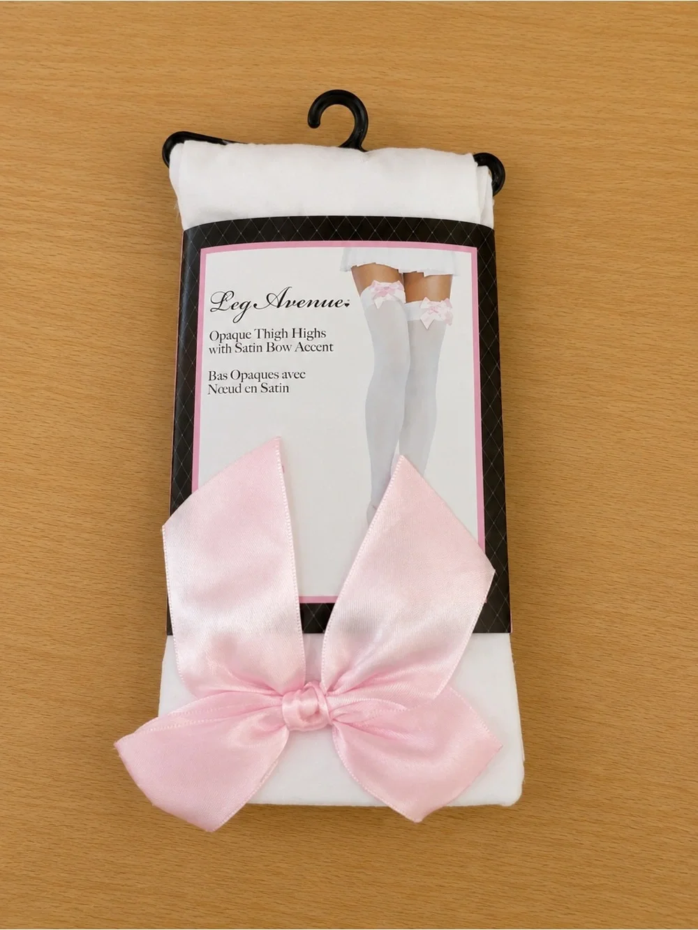 Leg Avenue Pink Bow Accent White Thigh Highs