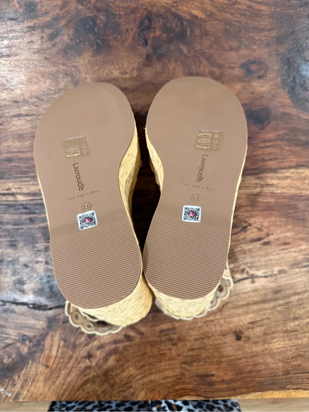 Larroude Broderie Florence Wedge Sandals in Tan