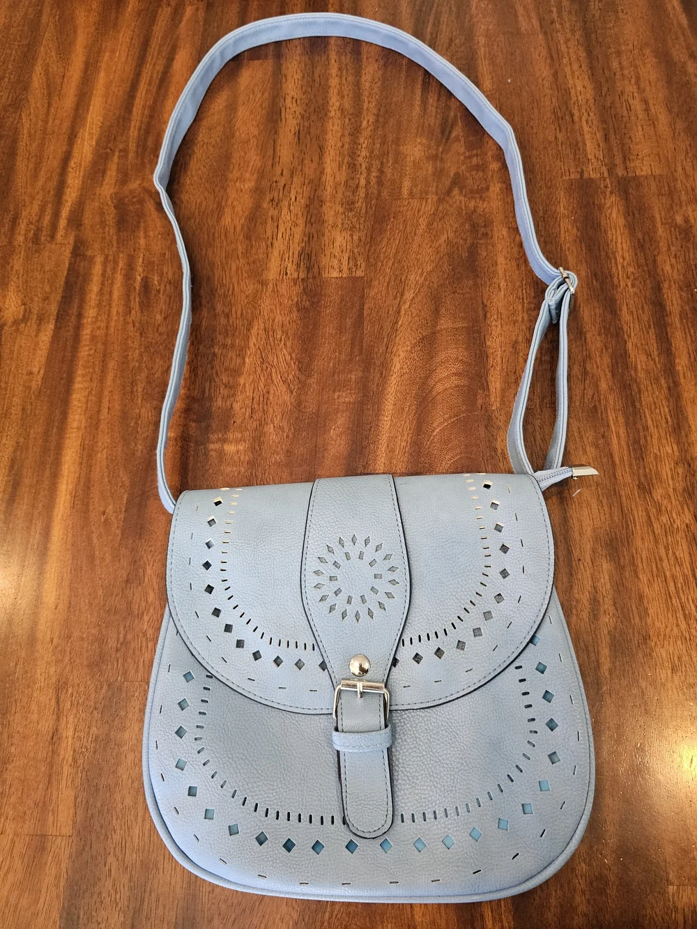 Gold Coast Light Baby Blue Perforated Crossbody Shoulder Bag