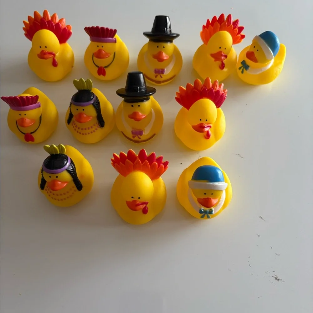 Set of Yellow Thanksgiving Themed Rubber Duck Toys