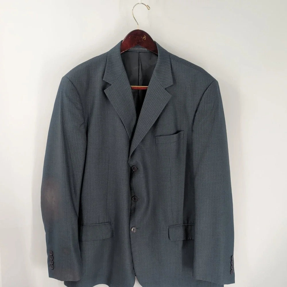 Vintage Giorgio Fiorelli Pine Striped 2-Piece Set Suit Jacket &‎ Pants Gray 46