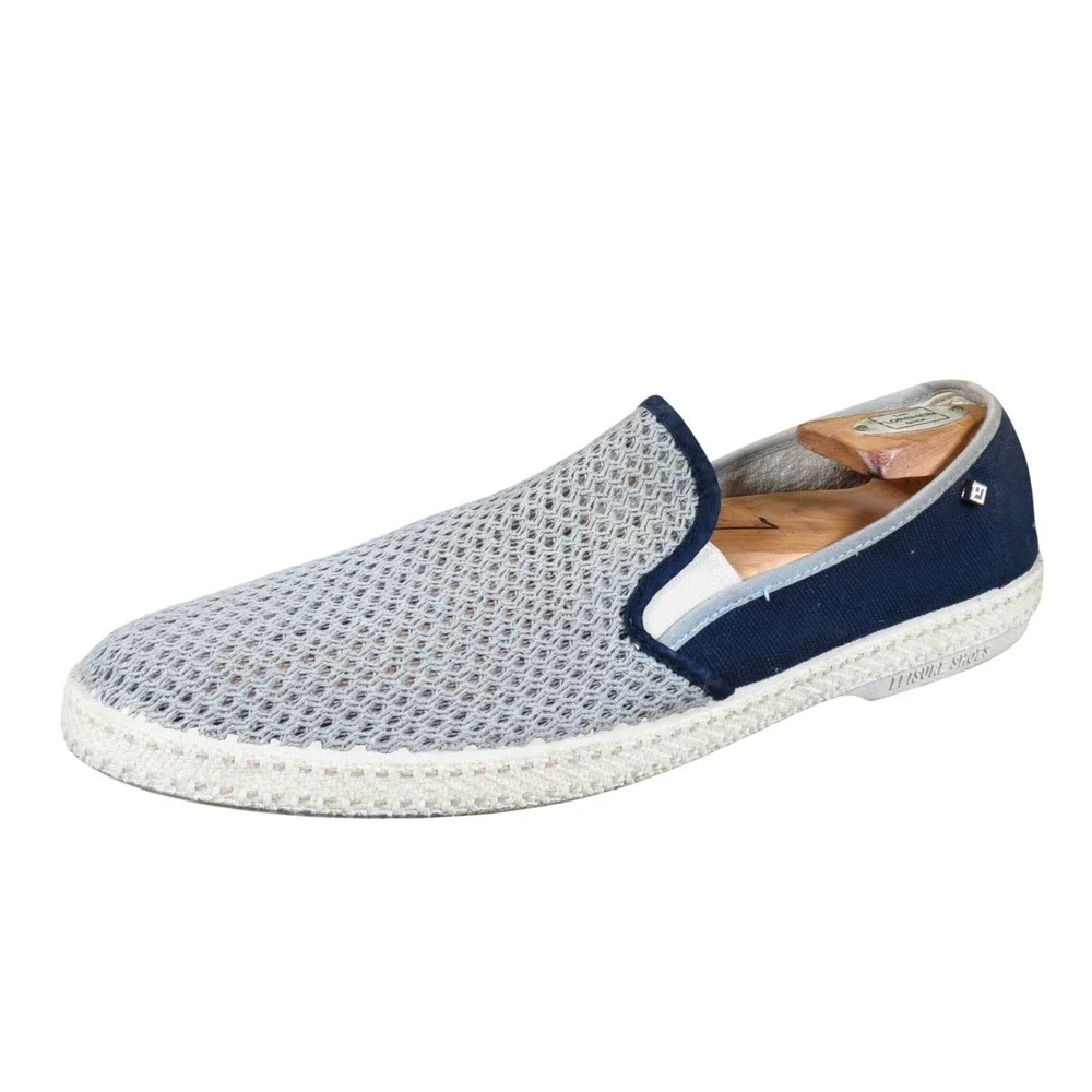 Rivieras Leisure Shoes Mens Slip On Loafers Size 45 Casual Summer Navy Gray Mesh