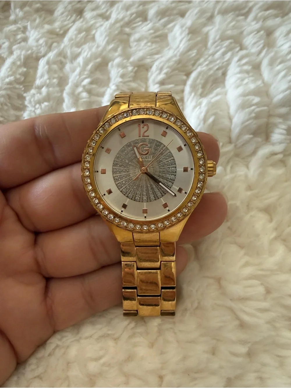 GUESS Gold Crystal Accent Bracelet Watch