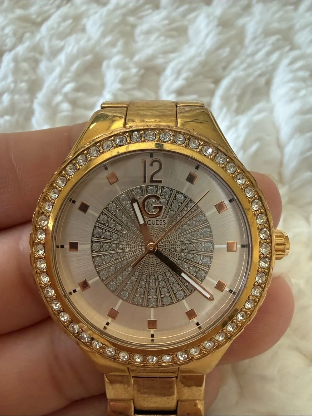 GUESS Gold Crystal Accent Bracelet Watch