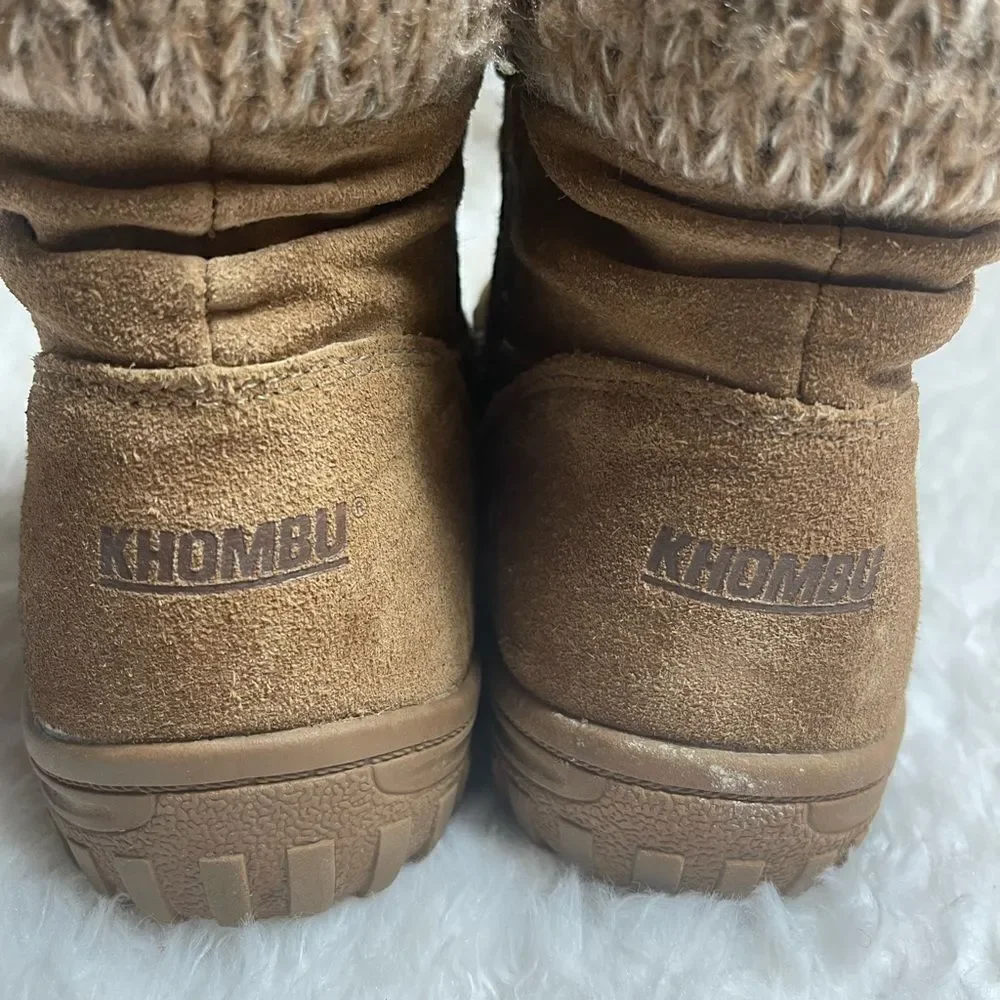 KHOMBU LAURA TAN SUEDE ANKLE BOOTS KNIT TRIM RUBBER SOLES SZ10M