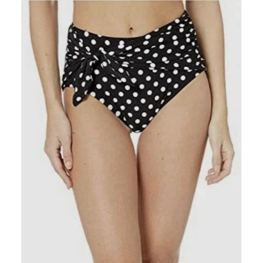 Kate Spade Women's High Waist Bikini Swim Bottom XS Black White Polka Dot