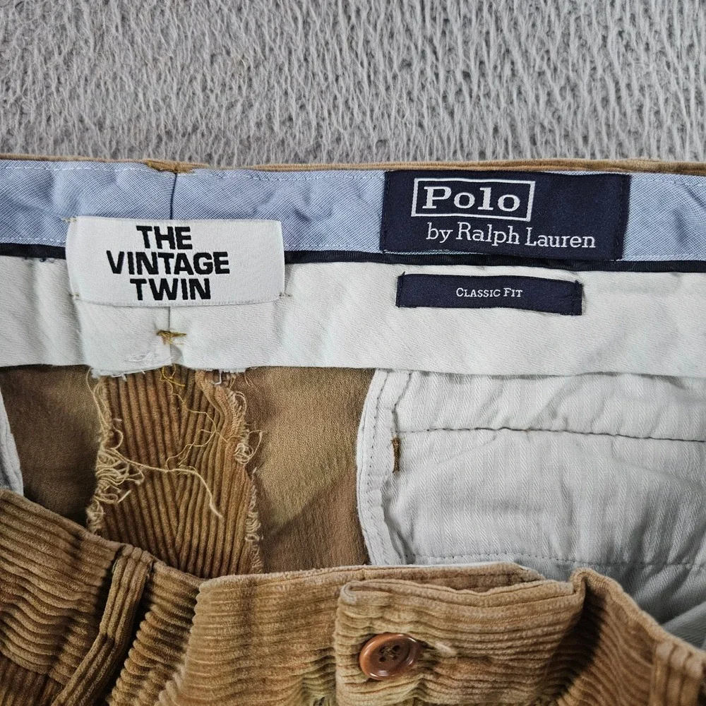 Polo Ralph Lauren Mens Corduroy Pants Tan Classic‎ Fit Stretch 36x23 Cropped