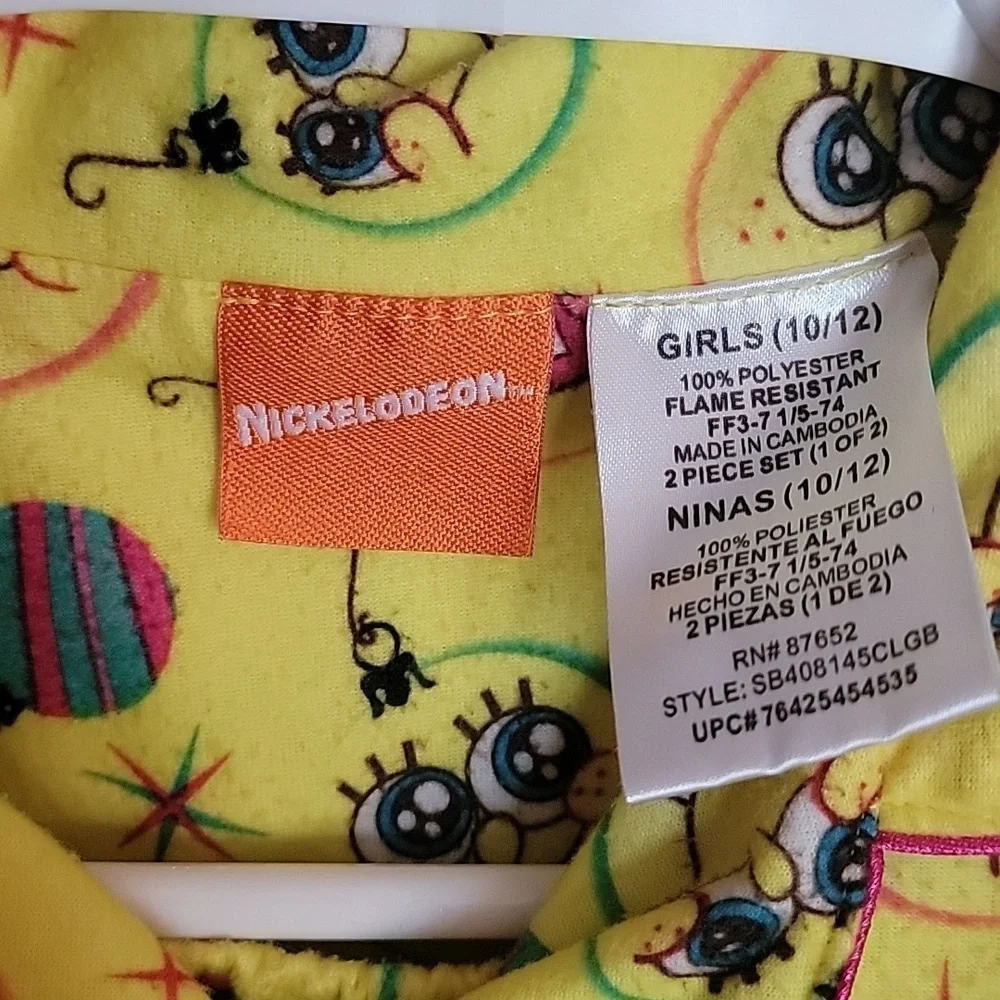Nickelodeon SpongeBob SquarePants girls,  2 piece pajama set, (10-12).