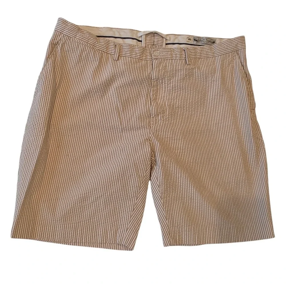 Polo Ralph Lauren Mens Seersucker Shorts Tan White Striped Cotton 40