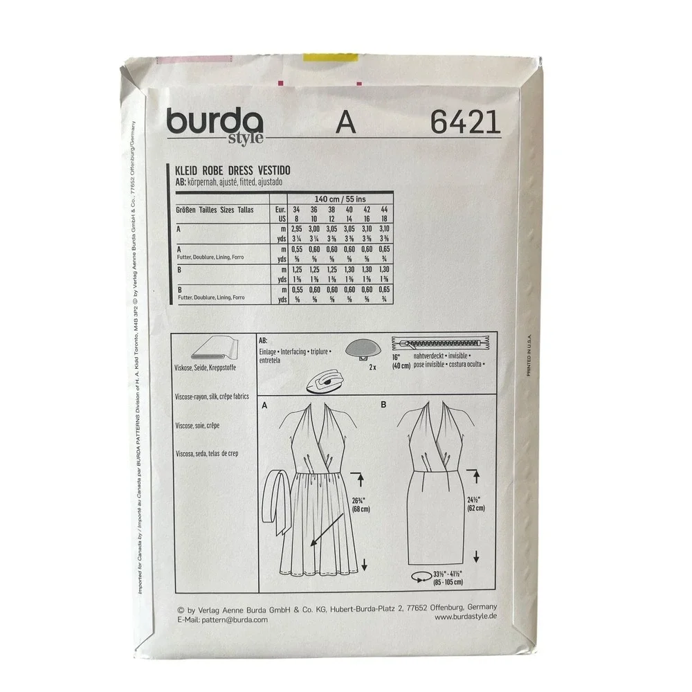 Burda Style 6421 Halter Wrap Dress US 8-18 EUR 34-44 Modern Easy Sewing