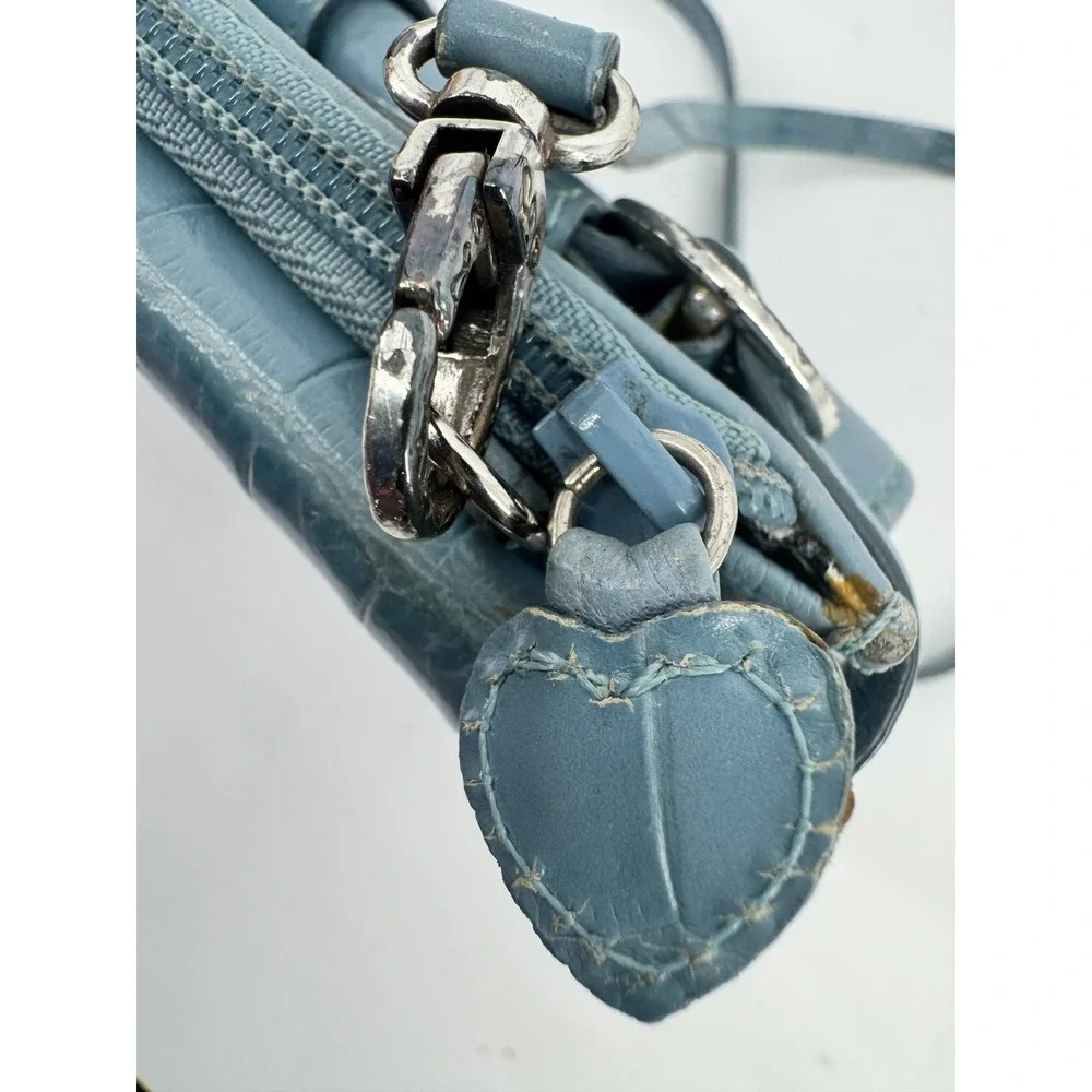Brighton Crossbody Bag Women Small Blue Leather Croc Embossed Heart‎ Charm Purse