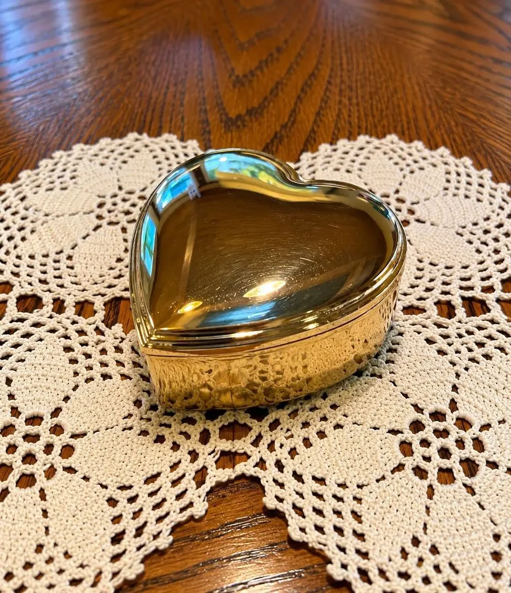 Vintage Gold Metal Jewelry Box with Blue Velvet Lining