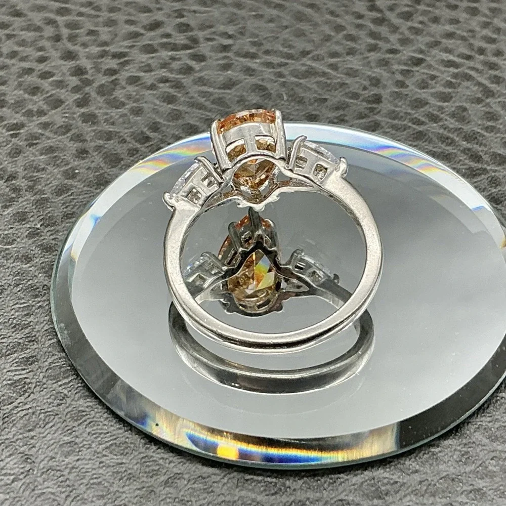 Fragrant Jewels Ring Sz 8.75 Silver Tone Champagne Pear Stone Cocktail Statement