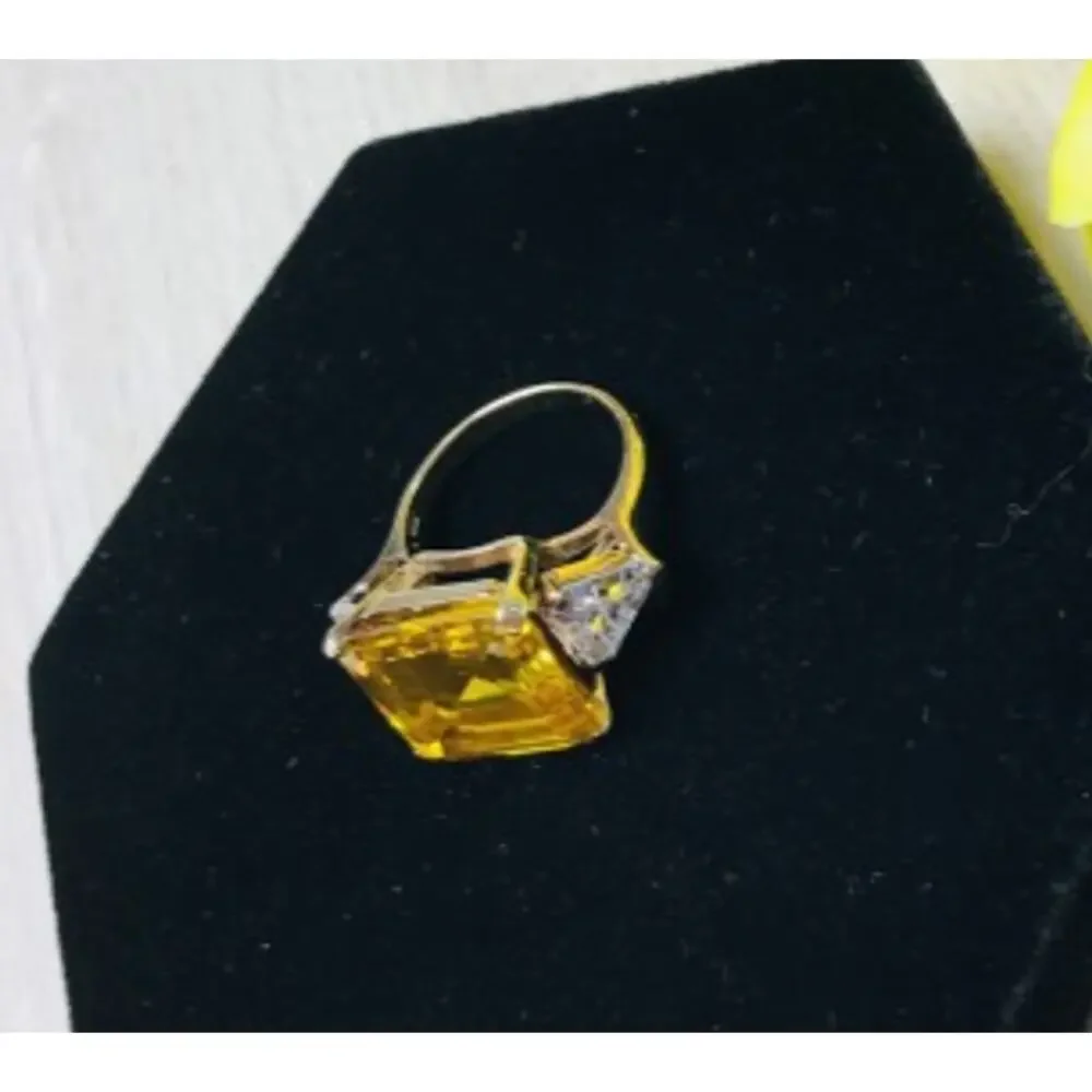 925 Sterling Silver Gold Plated Yellow & White CZ Ring Size 9