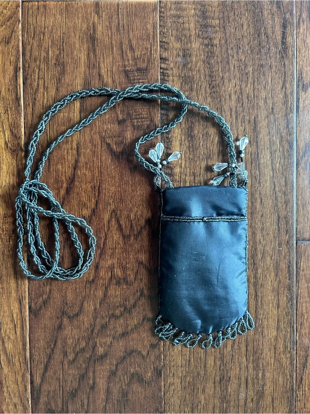 Black Silk Beaded Bag w/beading. Carry your phone chic. 3 x 5 .