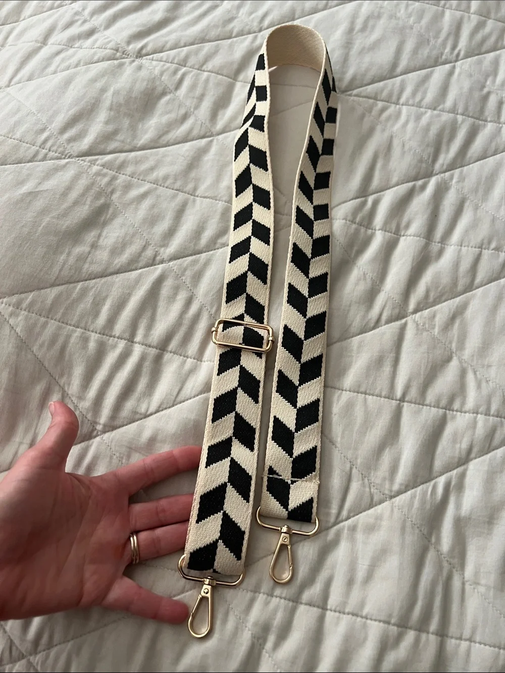 Canvas strap replacement chevron cream and black adjustable guitar strap
