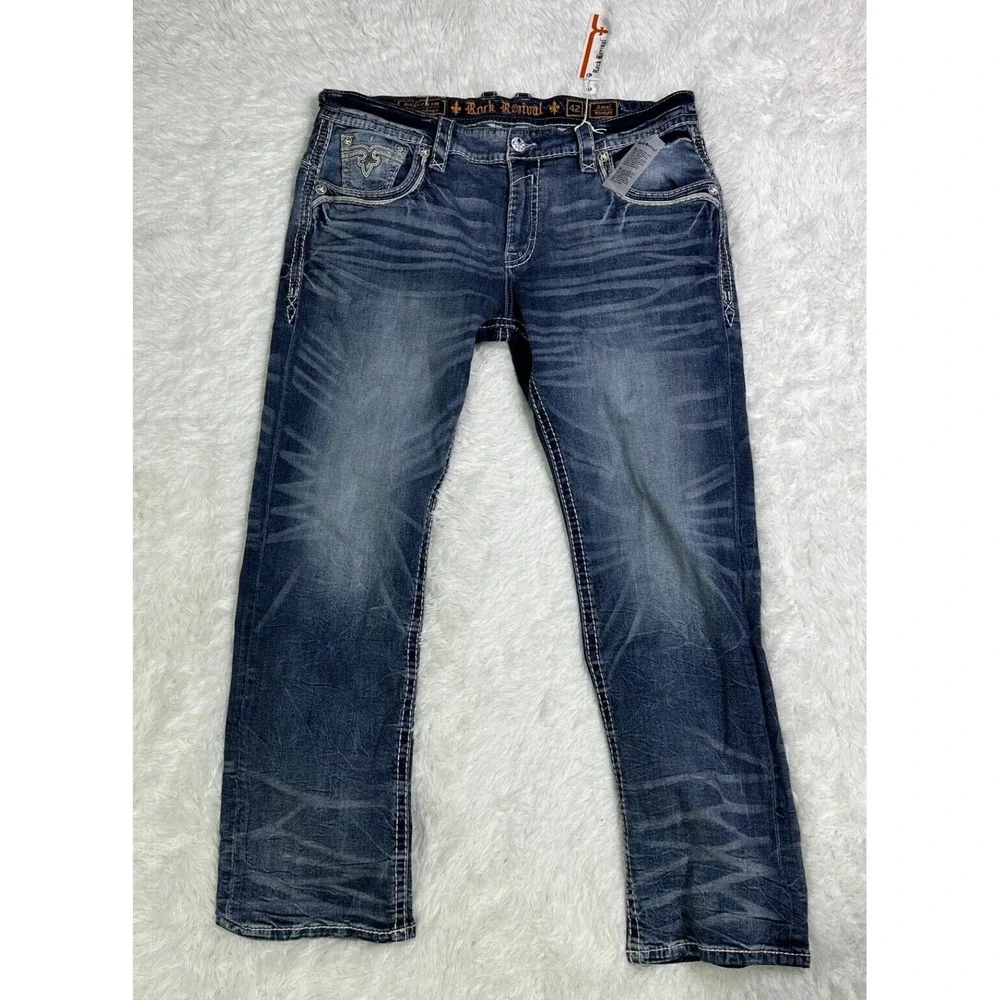 Rock Revival Jeans Mens Size 42/32 Amal Straight Dark Wash Denim Pants