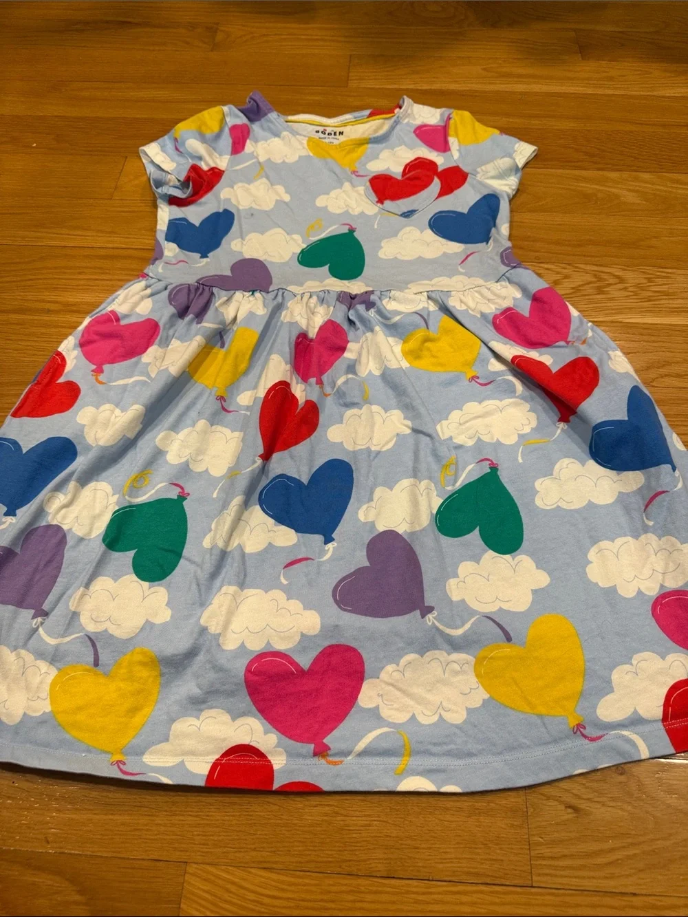 Mini Boden colorful heart balloon short sleeve dress size 11-12Y