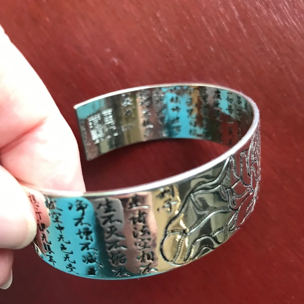 High-quality lotus Asian engraved Silver bracelet