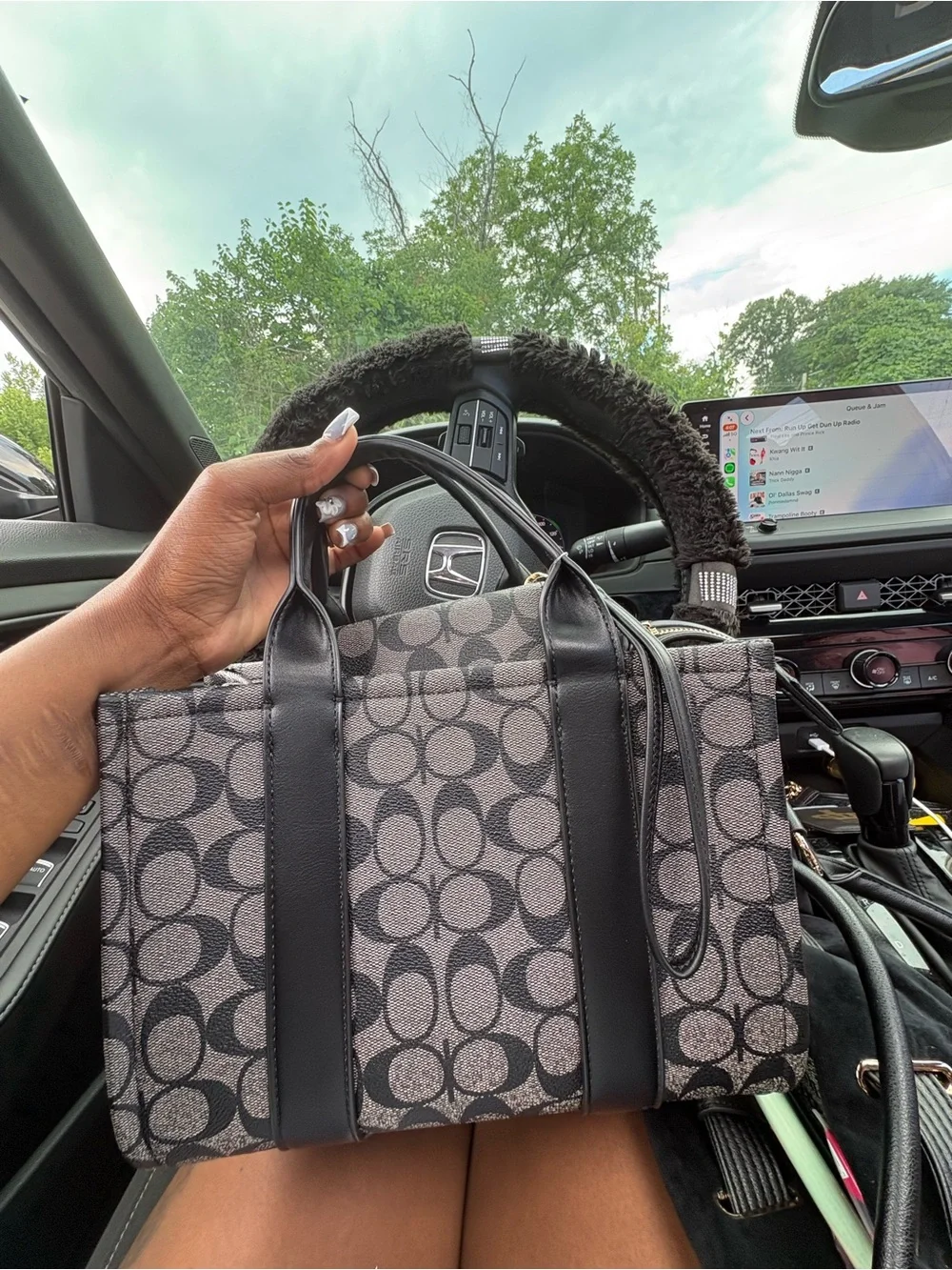 Black and Gray Signature Canvas Tote Bag