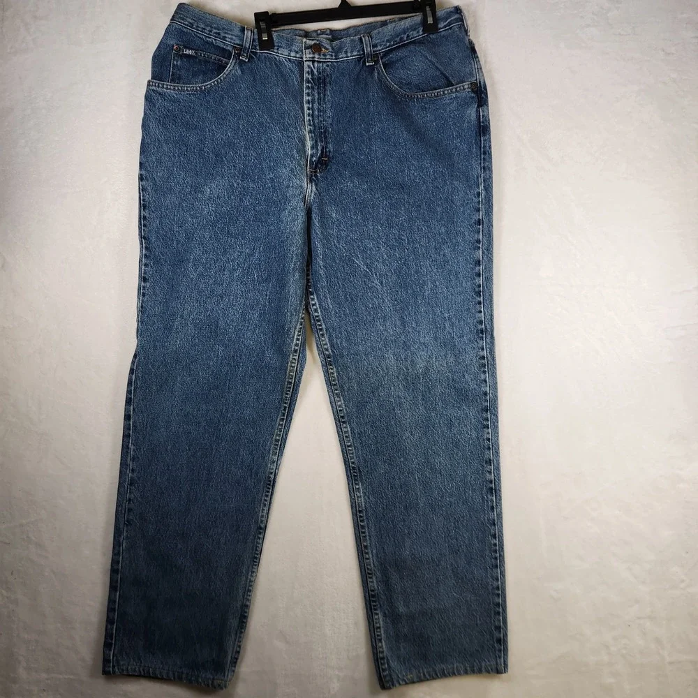 Lee Jeans Mens 42x34 Blue Denim Relaxed Fit‎ Classic Casual Pants