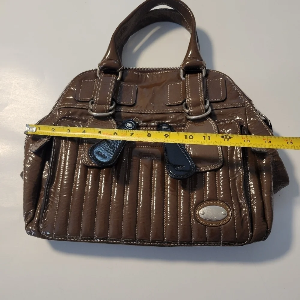 Chloe Bay Quilted Patent Leather Satchel Bag.