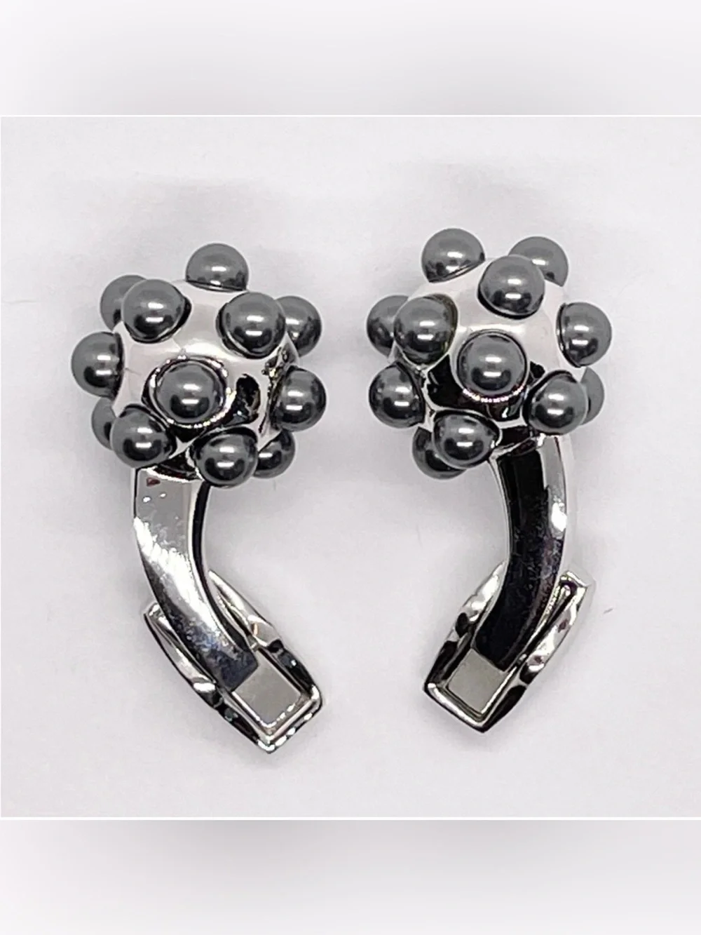 Tateossian Pearl Ball Cufflinks Silver Tone Gray Boxed Designer Luxury Modern