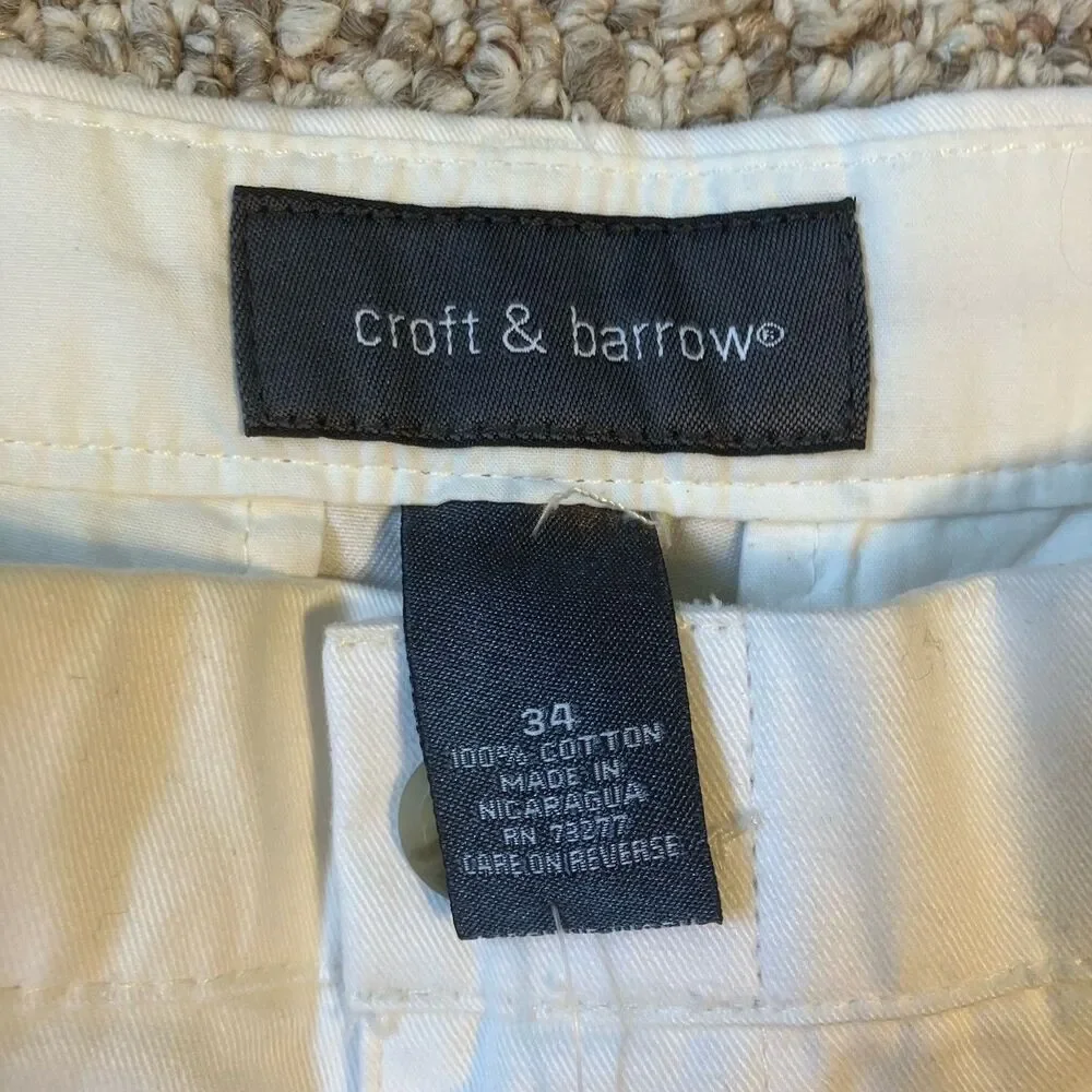 NWT Croft & Barrow Mens White Casual Shorts Size 34 Flat Front Wrinkle Resistant