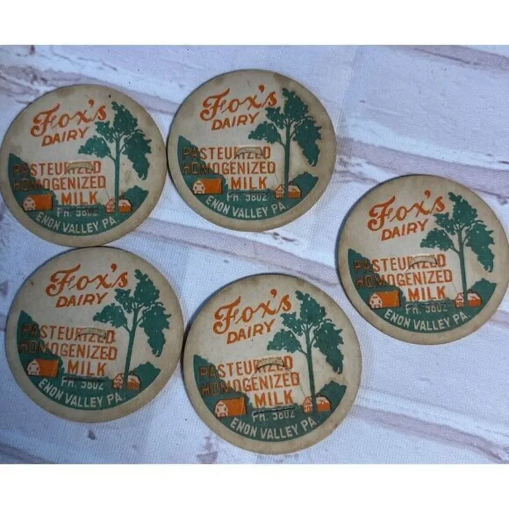 Antique Milk Bottle Caps Fox's Dairy (5) Enon, PA‎  Pasteurized Homogenized