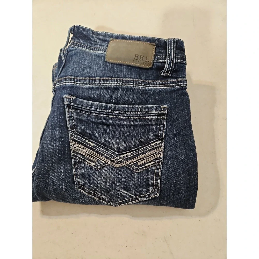 BKE Aiden Jeans Mens 30x32 Blue Denim Bootcut Thick Stitch DarkWash (1789