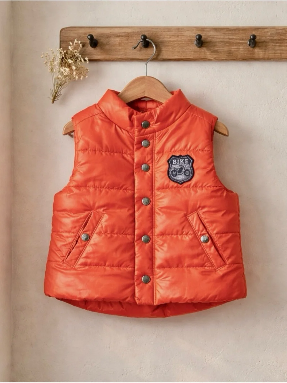 Kids Burnt  Orange Puffer Vest with Bike Patch