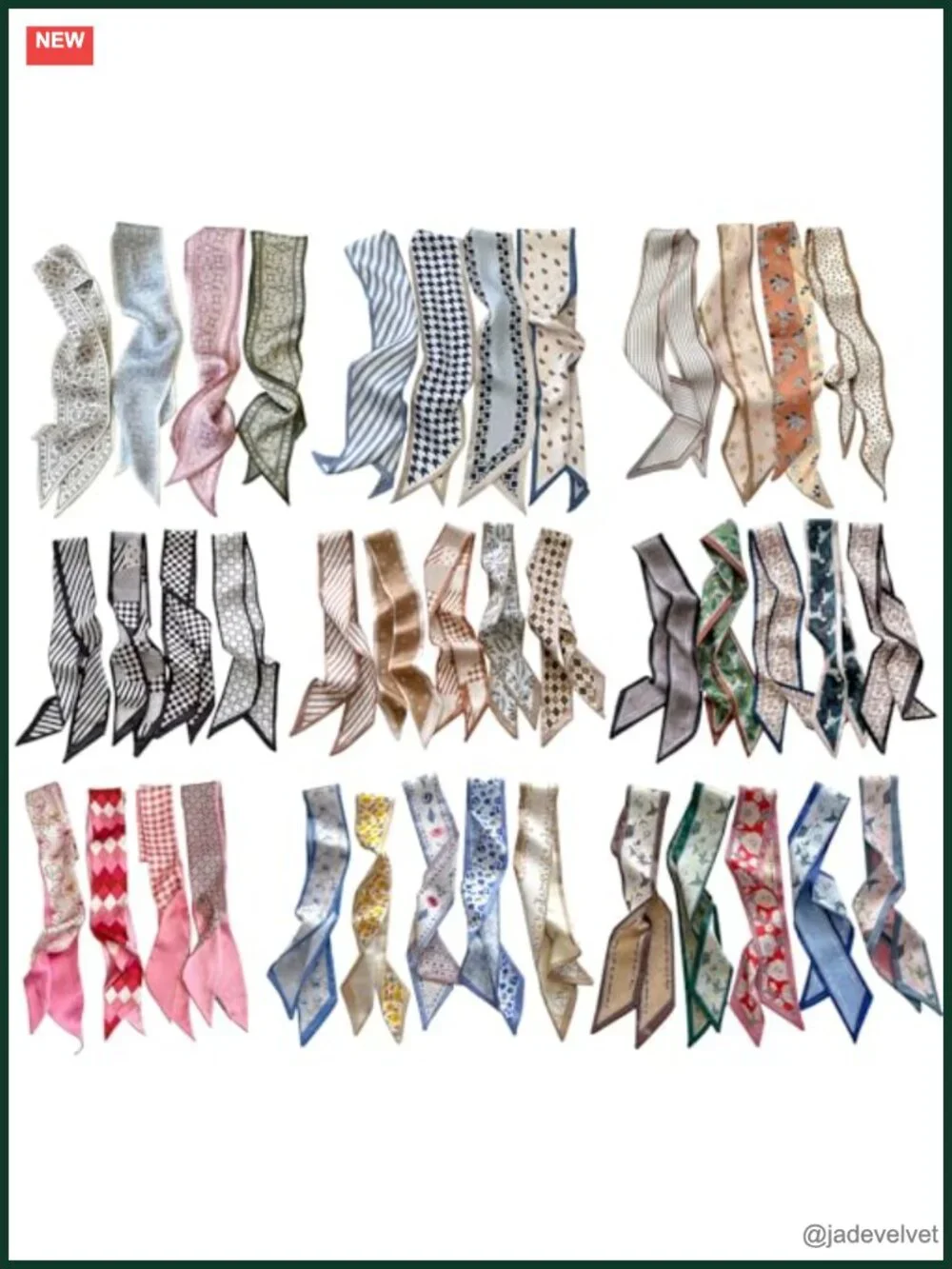 40 Pcs Lightweight Silk-Like Hair Scarves, Purse & Bag Scarf Collection