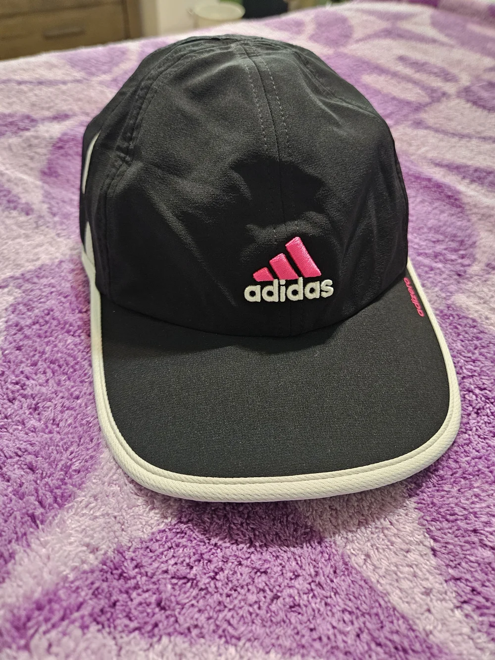 Adidas Black Cap with Pink Logo and White Trim