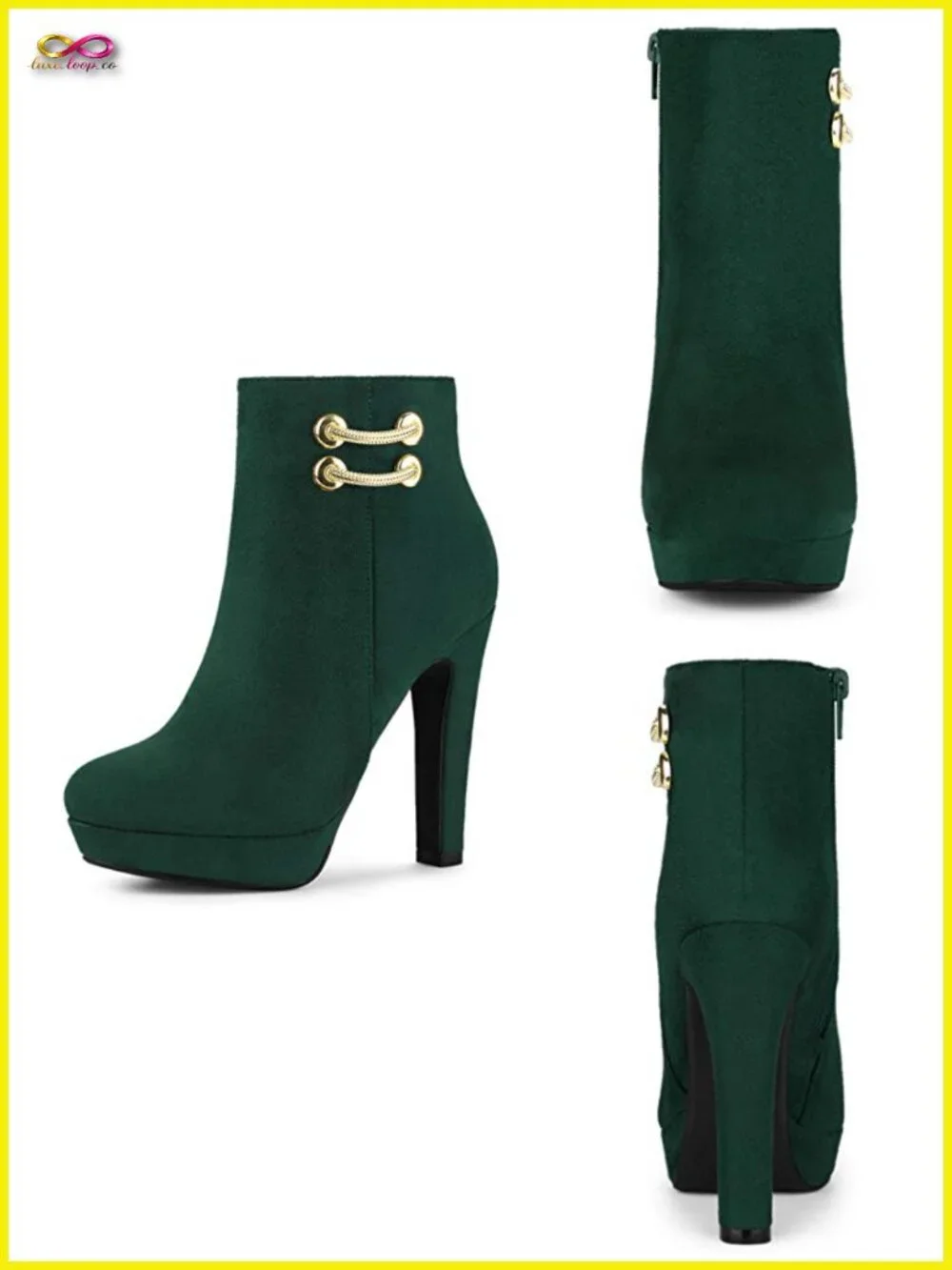 Faux Suede Round Toe Chunky High Heel Platform Ankle Boots