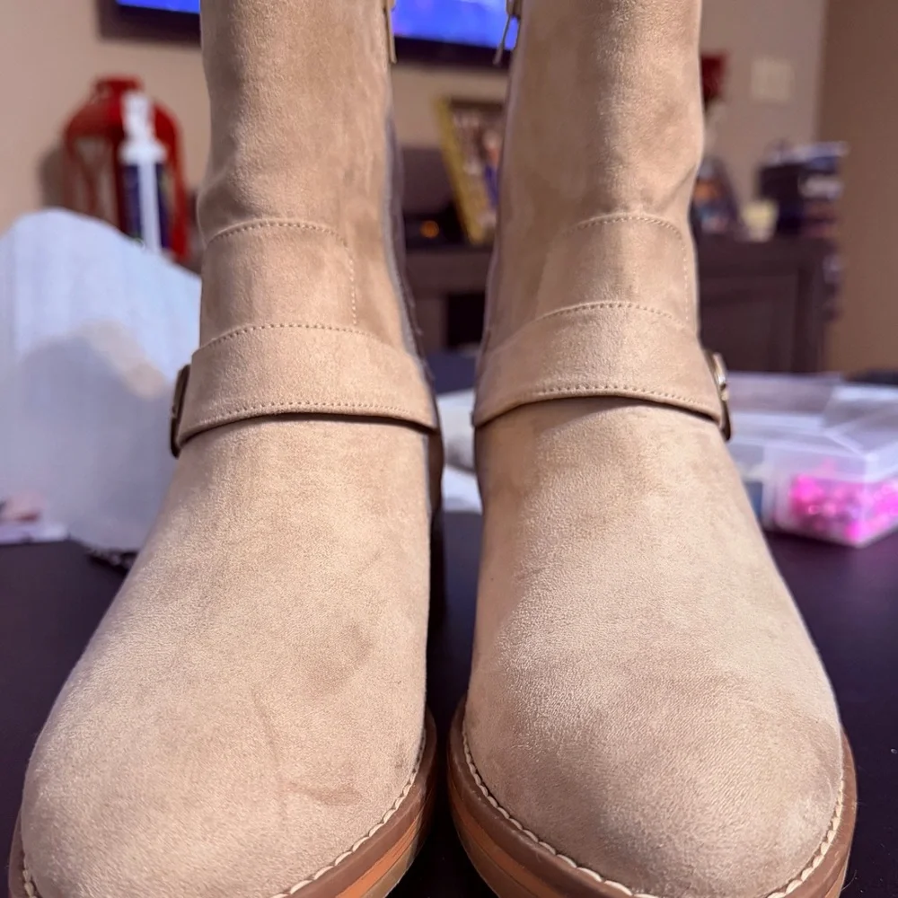 Kensie Cream Ankle Boots with Buckle Detail