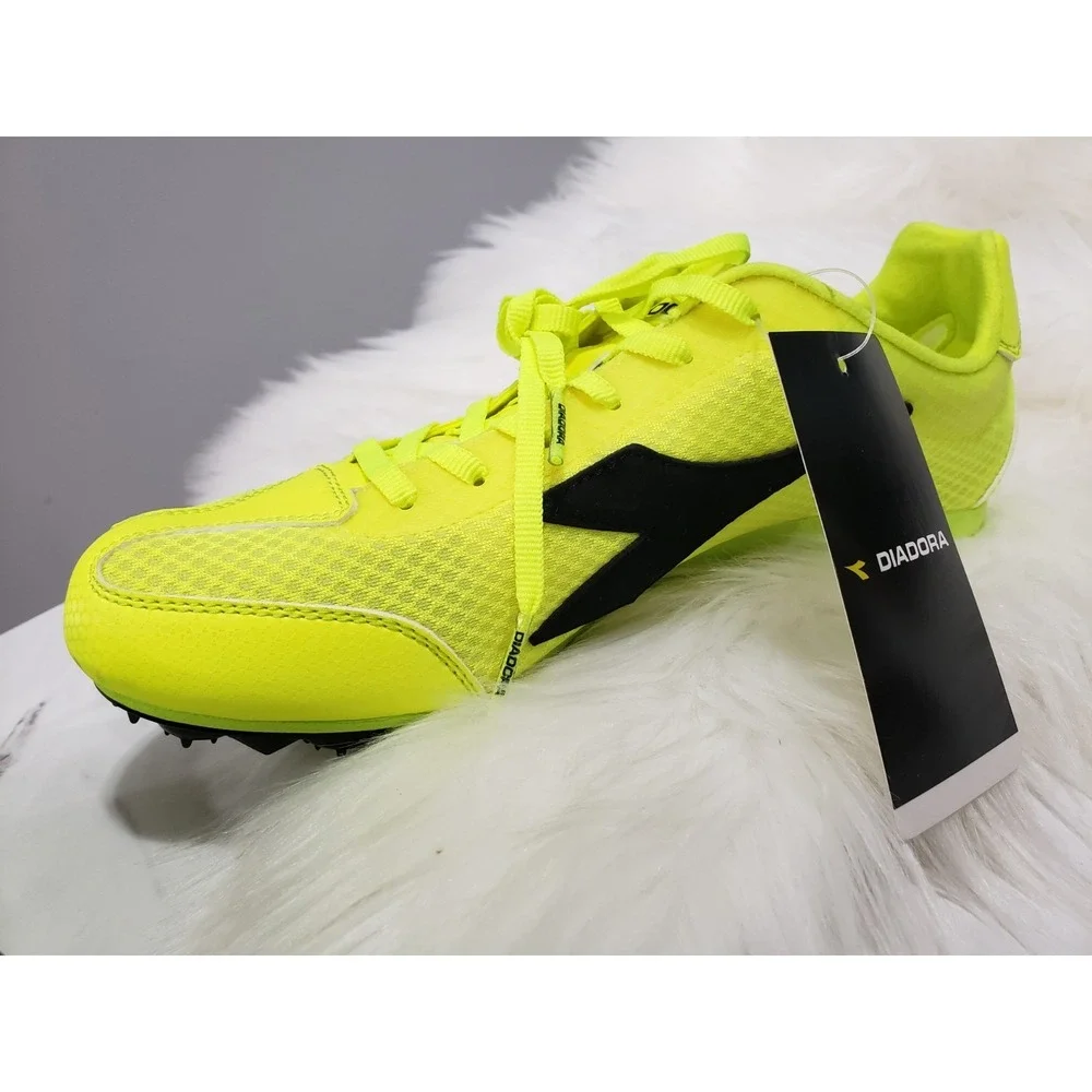NEW EURO 40.5 US 7.5 Diadora Mid Distance Spike Sneakers Neon TRACK RUNNING SHOE
