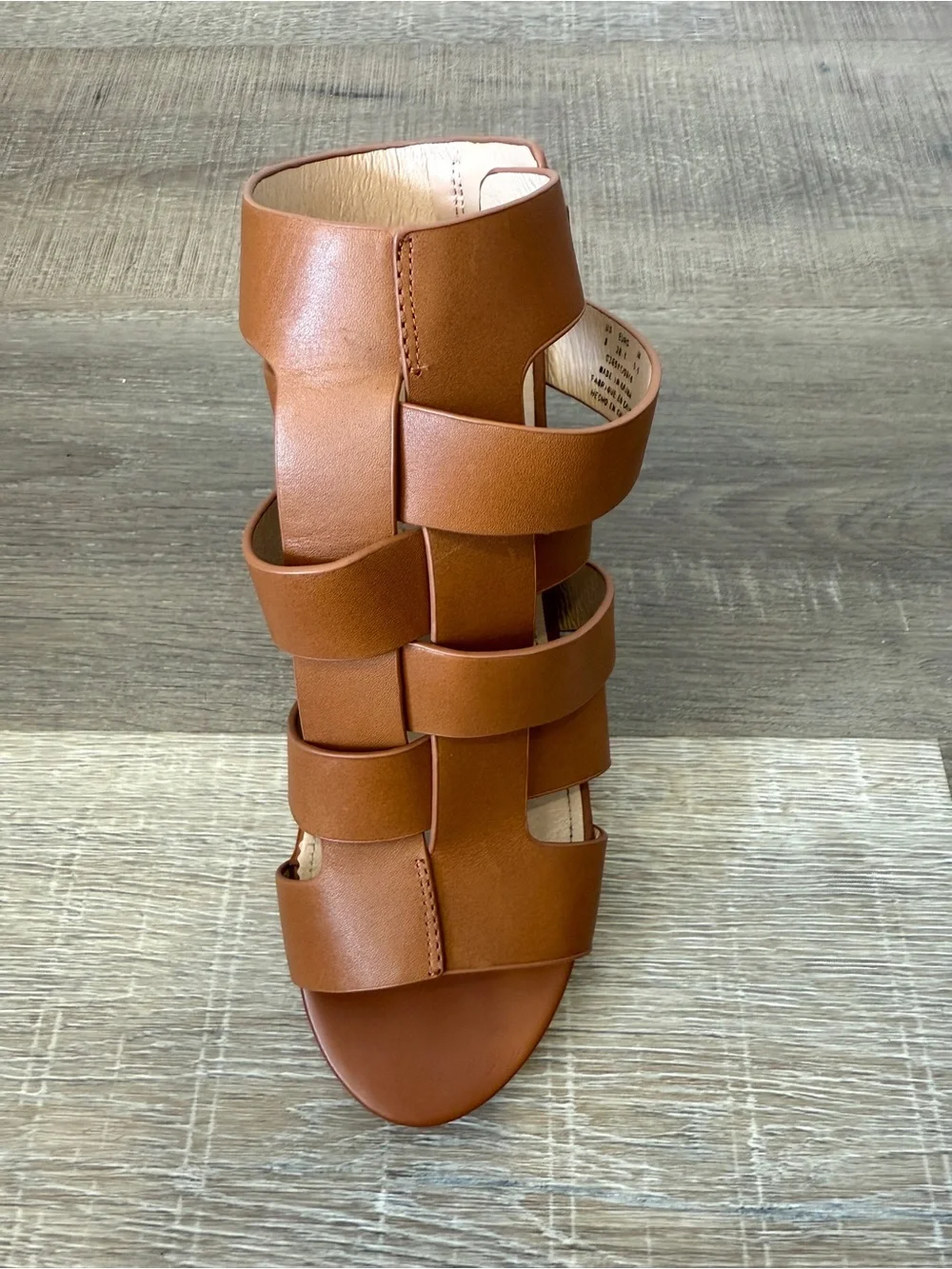 Kelsi Dagger Brooklyn Size 8 Honey Burnished Leather Gladiator Block Heel Sandal