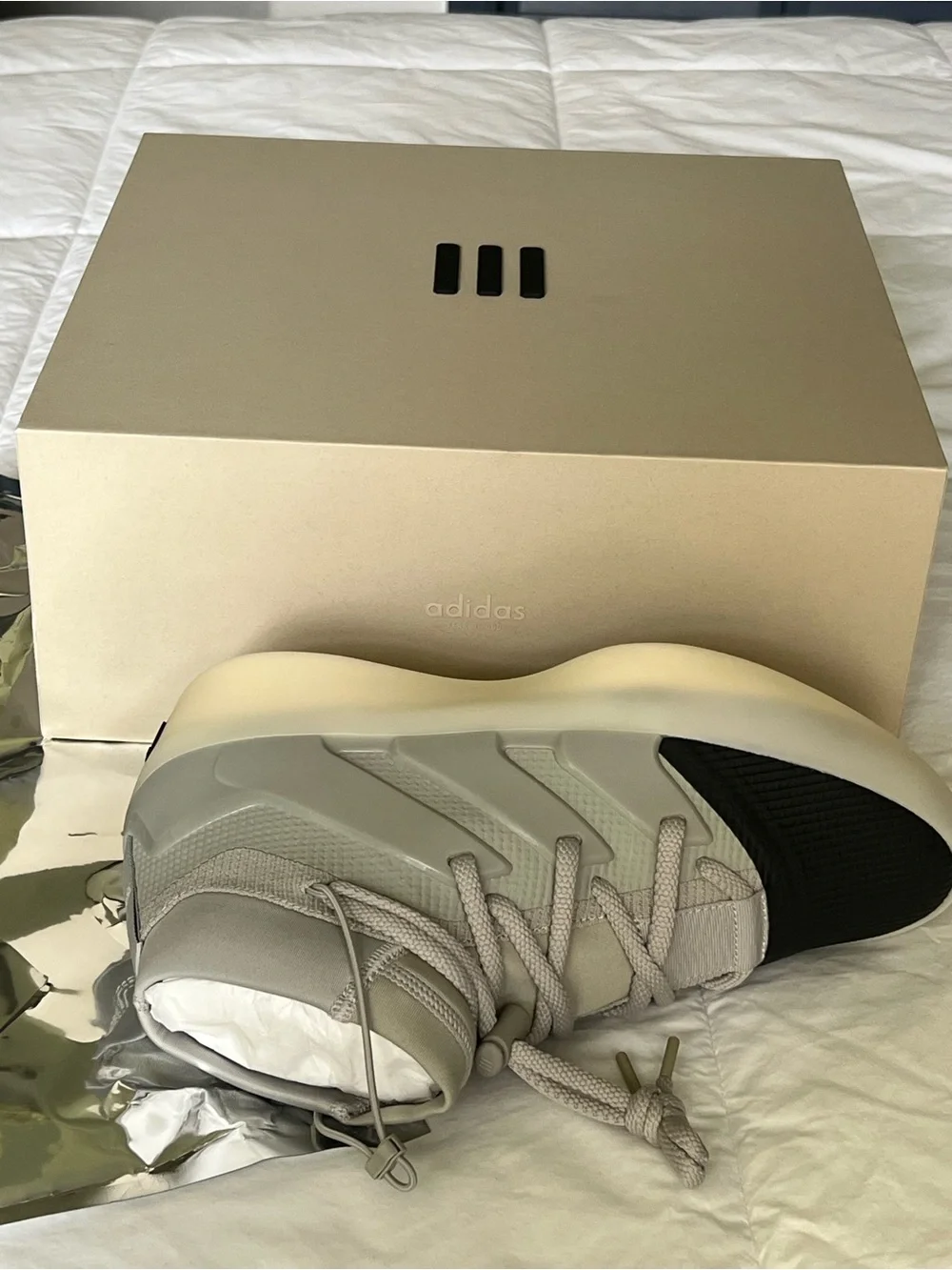 adidas x Fear of God White Sneakers with Black Logo Patch