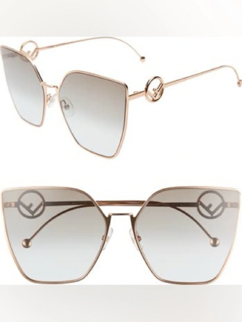 Fendi Women's Rose Gold Frame Gradient Grey Sunglasses