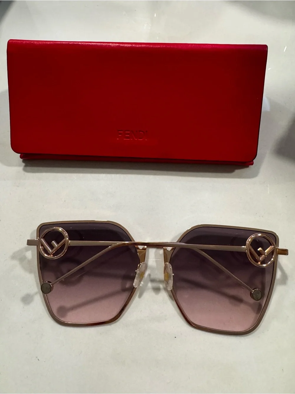 Fendi Women's Rose Gold Frame Gradient Grey Sunglasses