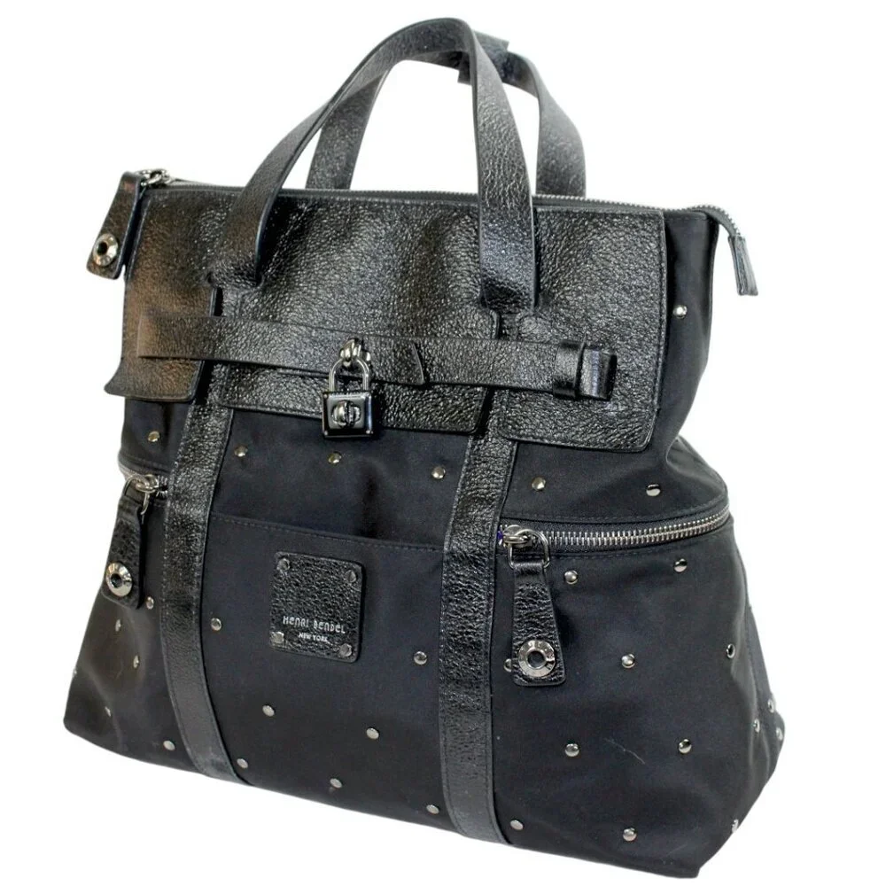 Henri Bendel Jetsetter Large Rare Find Tonal Stud Three Way Convertible Backpack