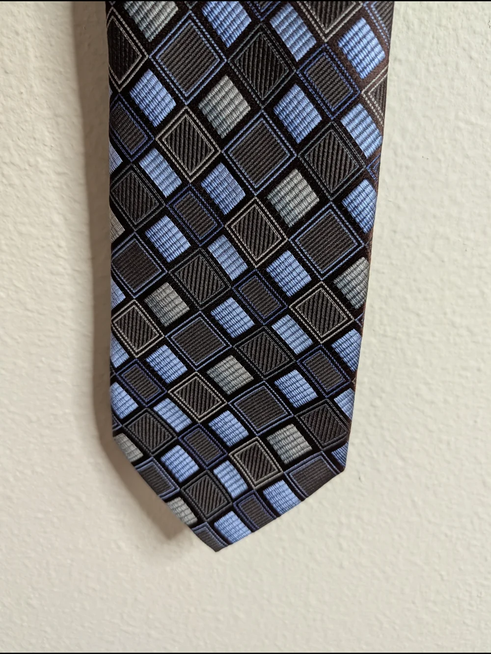 Paul Dione 100% Silk Tie | Brown & Blue Diamond‎ Grid