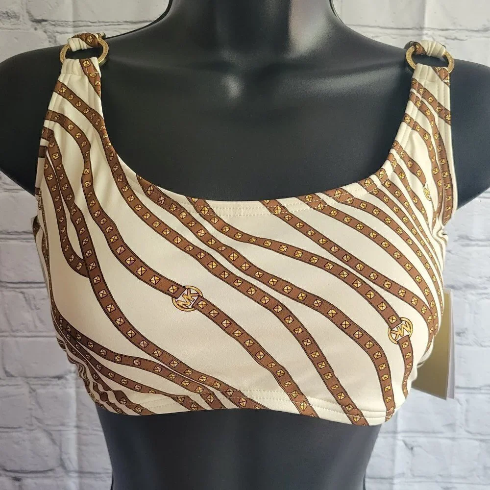 Michael Kors Printed Logo Ring Bikini Top